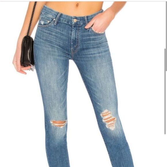 MOTHER The Looker Ankle Chew Jean in Mums The Word Medium Wash Distressed Sz 24 - Picture 1 of 12